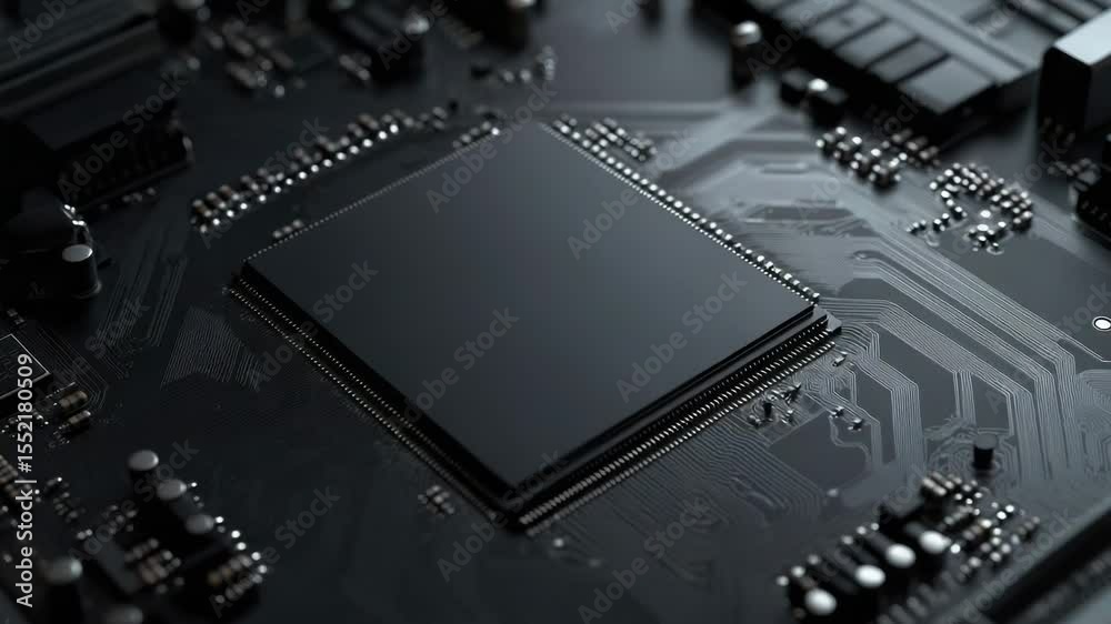 Poster a detailed view of a computer motherboard components