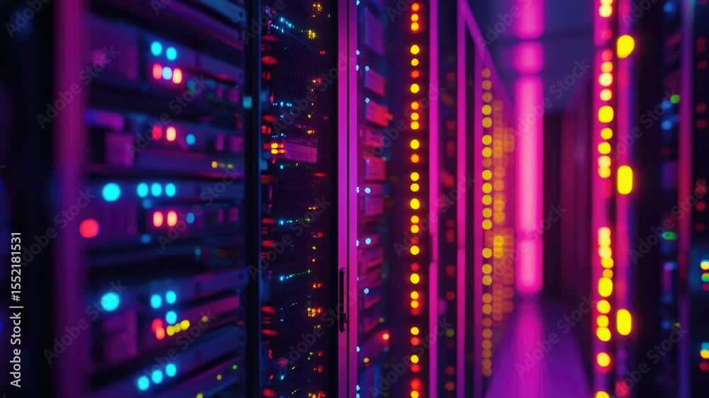 Aufkleber row of servers in a data center, equipment and infrastructure setup