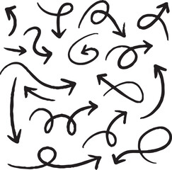 Hand-drawn arrow icon set. A collection of curved