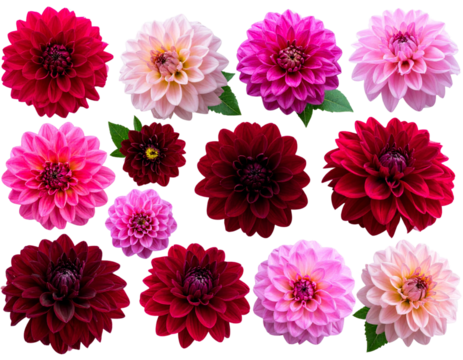 Firefly_Set of pink and burgundy color flowers. Isolated on transparent background for your p