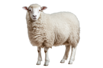 Domestic Fluffy Sheep Isolated on Transparent Background