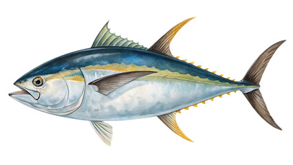 Fototapeta premium Tuna skipjack yellowfin bluefin isolated on a white background PNG. AI GENERATED