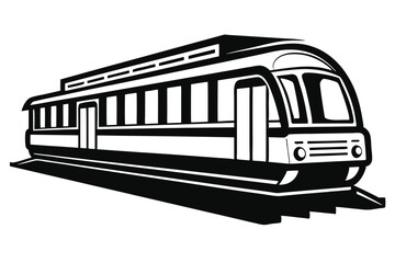 Black and White Graphic Illustration of a Modern Train on Railroad Tracks