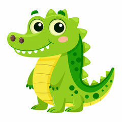 Obraz premium Cute cartoon green alligator with big eyes and a friendly smile