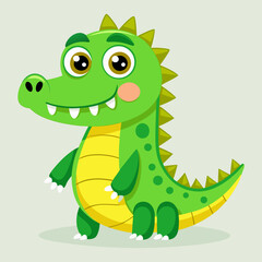 Fototapeta premium Cute cartoon green dinosaur with big eyes and a friendly smile