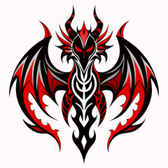 Naklejka premium Stylized tribal dragon with red and black wings and fiery accents