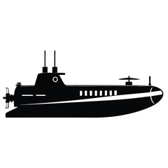 Obraz premium Black Submarine Illustration with Antennas, Windows, Propellers, and White Stripe Detailing