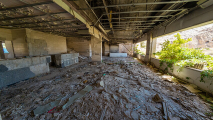 Abandoned Building Interior with Debris