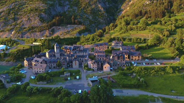 Aerial view of the Tena Valley, Pyrenees, Huesca, Aragon, Spain