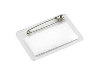 Blank plastic name tag with safety pin isolated on transparent background