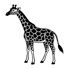 Naklejka premium Stylized black and white illustration of a giraffe standing profile view against a white background