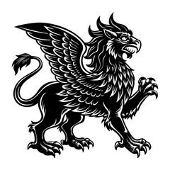 Heraldic griffin illustration vector, mythical creature drawing, winged lion eagle beast artwork design