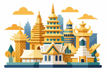 Vector illustration of an ancient cartoon castle, an architectural travel landmark