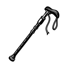 Download black and white vector illustration of a walking stick cane for seniors and mobility aid users