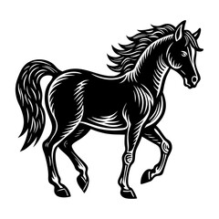 Black horse vector illustration, equestrian animal graphic design element, mustang silhouette, equine art work, stallion image for print