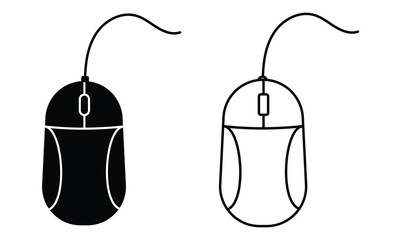 Computer mouse on white background. Computer mouse vector icon design. Silhouette of computer wire mouse symbol and sign on white background. Electronic device, mouse vector illustration. 