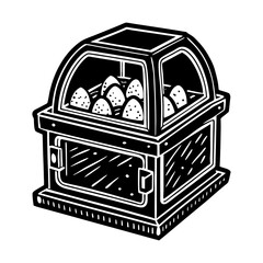 Vintage egg display case vector illustration, antique food storage container graphic design element art