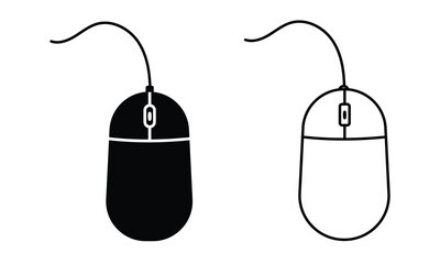 Computer mouse vector icon design. Computer mouse on white background. Silhouette of computer wire mouse symbol and sign on white background. Electronic device, mouse vector illustration. 