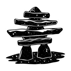 Inukshuk stone man cairn vector art: inuit landmark sculpture illustration, arctic culture symbol