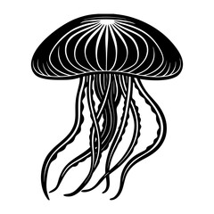 Isolated black jellyfish vector illustration, ocean sea animal graphic design silhouette, marine life art