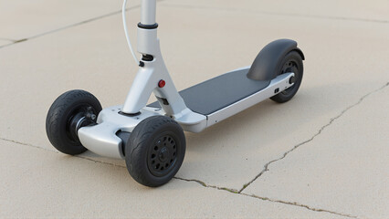Modern electric scooter on cracked pavement outdoors  