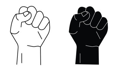 Fist raised icon vector, hand gestures vector. Outline of raising fist symbol and sign, Power, strength, freedom vector line icon vector illustration.