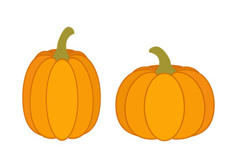 Decorative orange pumpkins suitable for autumn harvest decorations displayed in a simple, minimalist style on a white background
