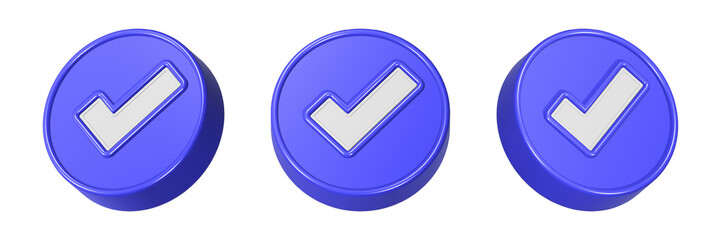 Check mark icon 3d rendering blue color