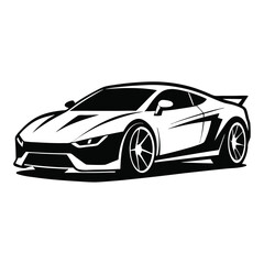 Sleek Black and White Sports Car Graphic Illustration with Detailed Design Elements