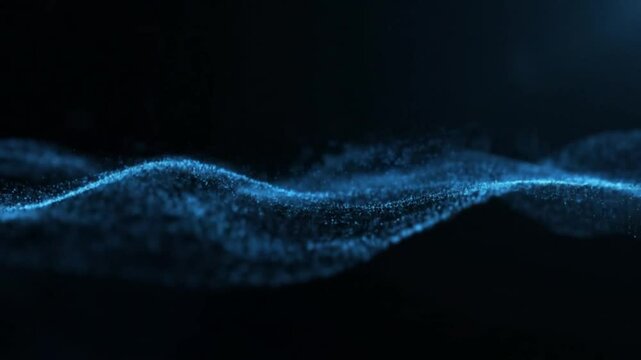 Flowing Blue Particle Wave on Dark Background - A mesmerizing, organic wave of shimmering blue particles, creating a sense of fluid motion. Perfect for tech visuals, data representation, or abstract d
