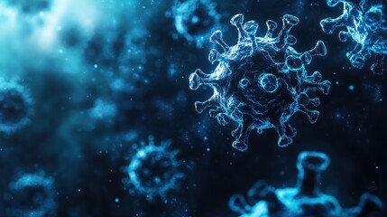 Detailed illustration of viruses in a dark-blue field.
