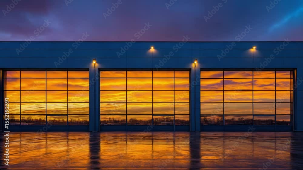 Poster a large building with many windows on its facade