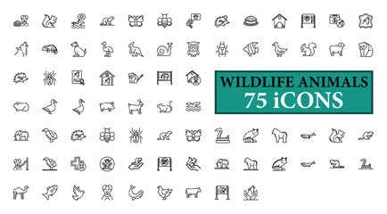 WILDLIFE ANIMALS icon collection, with editable stroke. WILDLIFE ANIMALS thin line icon set. Vector illustration.