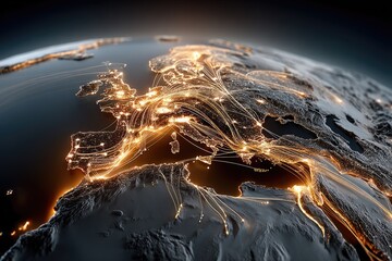 Illuminated Earth at Night from Space, Showing Global City Lights and Landmasses