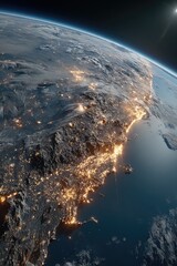 Illuminated Earth at Night from Space