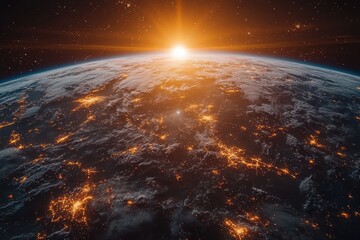 Illuminated Earth at Night with Global Network of Lights