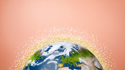 Illuminated Earth From Space With Golden Glitter Stars