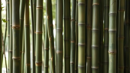 A close-up view of bamboo stalks, showcasing their natural beauty and serene ambiance in a green environment.