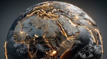 Illuminated Earth Globe with Digital Network Nodes