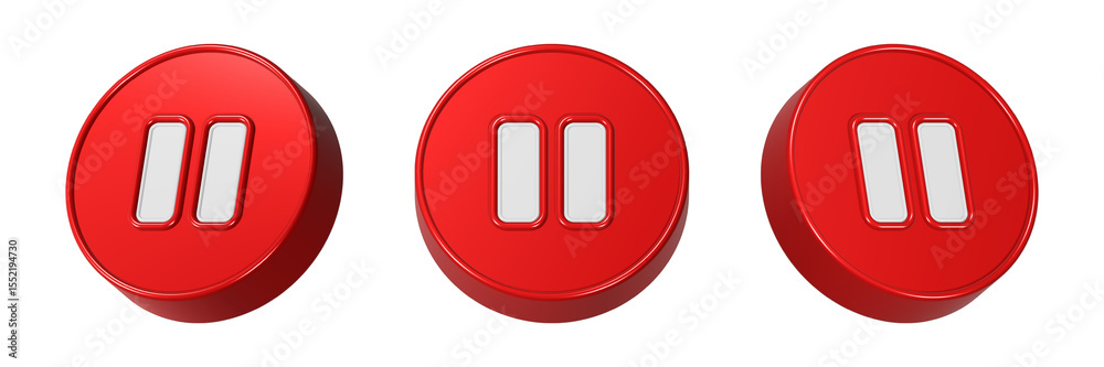 Poster pause symbol 3d rendering red color