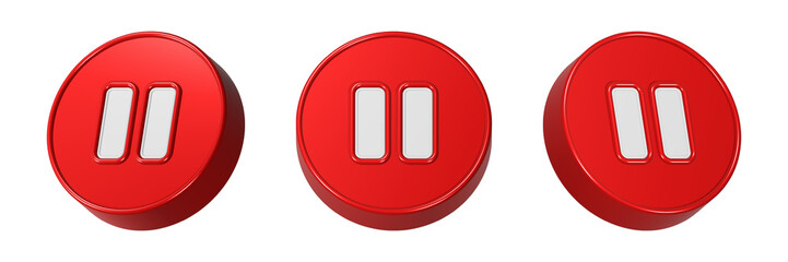 pause symbol 3d rendering red color