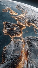 Illuminated Global Network Mesh at Night