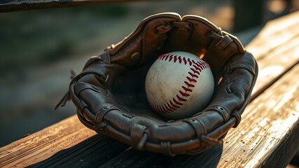 A rustic baseball glove cradling a baseball, symbolizing the essence of America's favorite pastime.