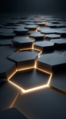 Illuminated Hexagonal Pattern: Dark Grey 3D Geometric Background