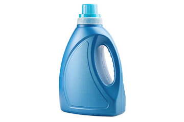 Blue plastic laundry detergent bottle with a blue cap isolated on transparent background