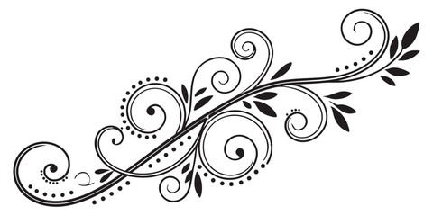 Botanical ornamental style divider with swirls and leaves in black for decoration and design purposes