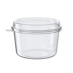Clear plastic food container with lid, isolated on transparent background