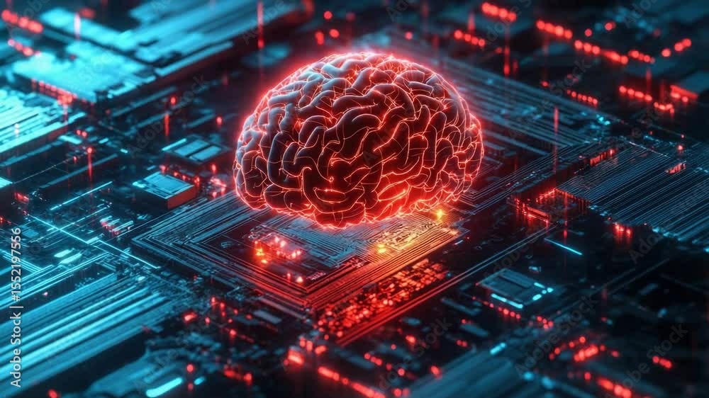 Fototapete a computer circuit with a brain-inspired architecture on top