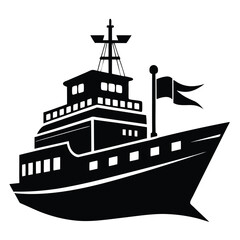 Obraz premium Black Vector Silhouette of a Modern Motor Yacht with Flag on the Mast