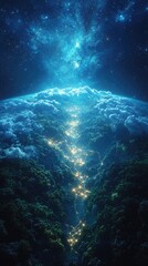Interconnected Continents With Light Grid At Night